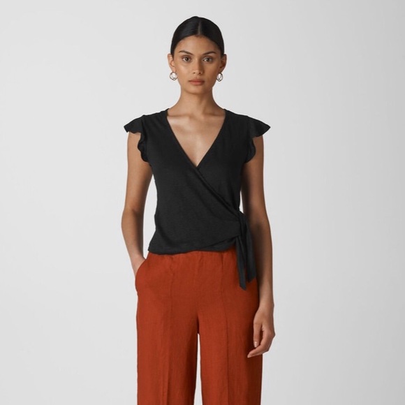 Whistles Tops - WHISTLES Frill Sleeve Linen Wrap Top NWT